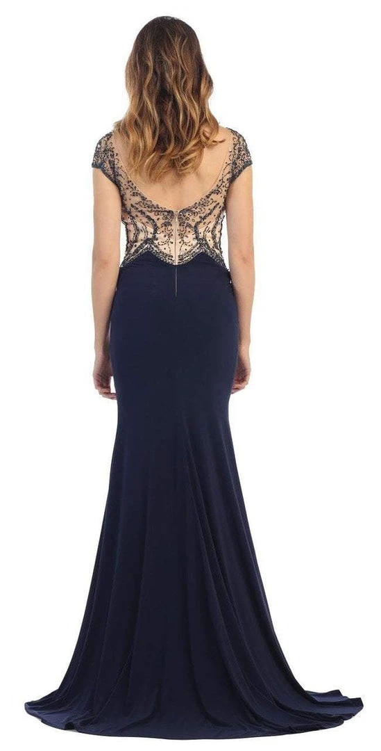 May Queen RQ7310 Illusion Embellished Bodice With Cap Sleeve Sheath Dress - 1 Pc Black In Size 6 Available 4 May Queen RQ7310 Illusion Embellished Bodice With Cap Sleeve Sheath Dress - 1 Pc Black In Size 6 Available