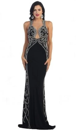 Formal Gowns May Queen - RQ7405 Sparkling Sleeveless Open Back Mermaid Evening Dress