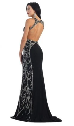 Formal Gowns May Queen - RQ7405 Sparkling Sleeveless Open Back Mermaid Evening Dress