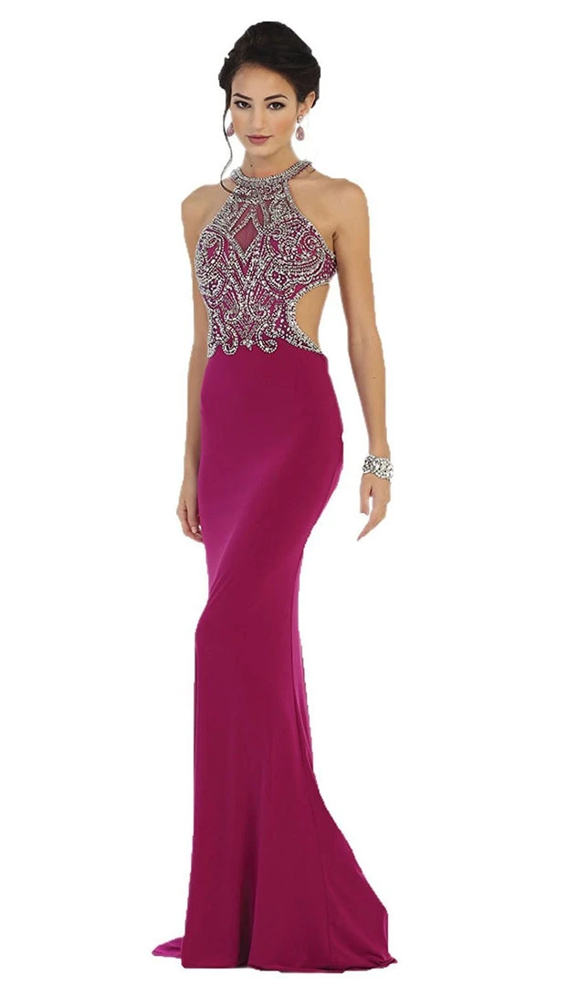 May Queen - RQ7421 Jewel Ornate Bodice High Neck Evening Gown 3 May Queen - RQ7421 Jewel Ornate Bodice High Neck Evening Gown