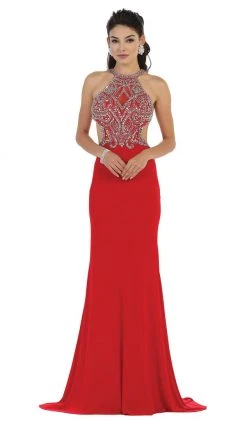 May Queen - RQ7421 Jewel Ornate Bodice High Neck Evening Gown 15 May Queen - RQ7421 Jewel Ornate Bodice High Neck Evening Gown