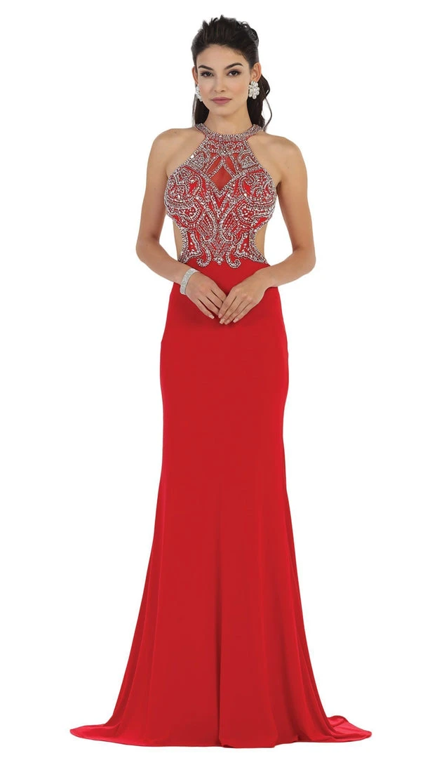 May Queen - RQ7421 Jewel Ornate Bodice High Neck Evening Gown 8 May Queen - RQ7421 Jewel Ornate Bodice High Neck Evening Gown