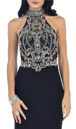 Formal Gowns May Queen - RQ7423 Embellished Long High Neck Dress