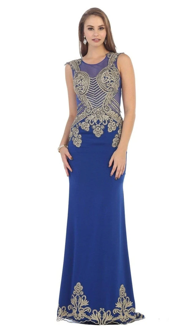 May Queen - RQ7435 Gold Embellished Sheer Jewel Sheath Evening Dress Formal Gowns 7 May Queen - RQ7435 Gold Embellished Sheer Jewel Sheath Evening Dress Formal Gowns