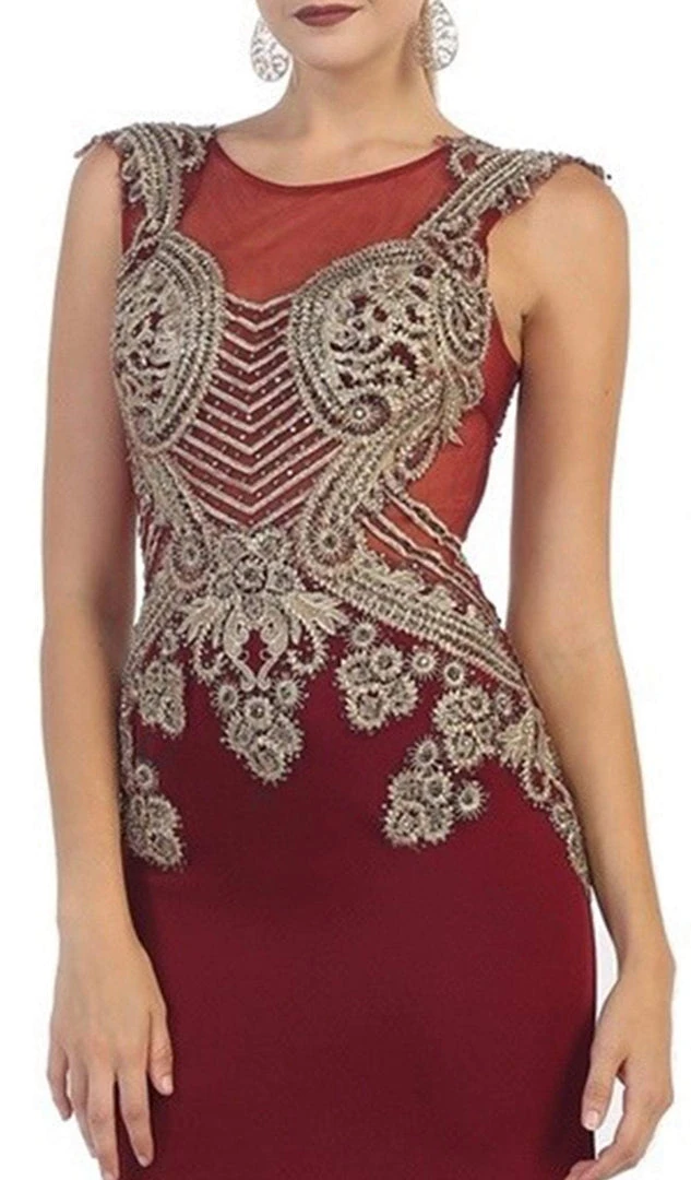 May Queen - RQ7435 Gold Embellished Sheer Jewel Sheath Evening Dress Formal Gowns 4 May Queen - RQ7435 Gold Embellished Sheer Jewel Sheath Evening Dress Formal Gowns