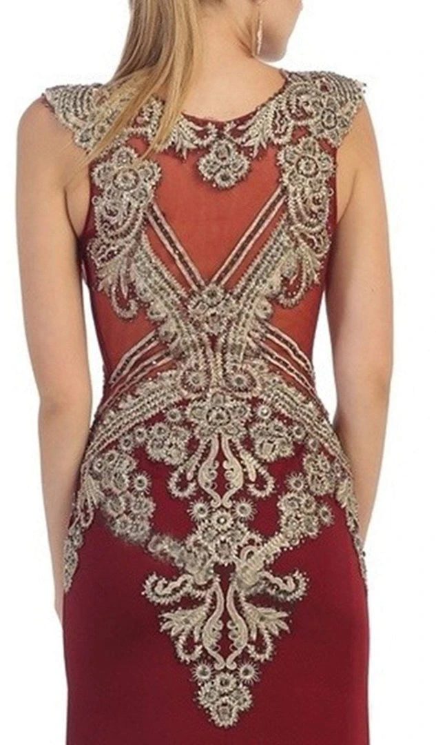 May Queen - RQ7435 Gold Embellished Sheer Jewel Sheath Evening Dress Formal Gowns 6 May Queen - RQ7435 Gold Embellished Sheer Jewel Sheath Evening Dress Formal Gowns