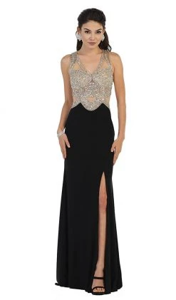 Formal Gowns May Queen - RQ7444 Sequined And Beaded Embellished Bodice Cutout Illusion Evening Gown 12 Formal Gowns May Queen - RQ7444 Sequined And Beaded Embellished Bodice Cutout Illusion Evening Gown