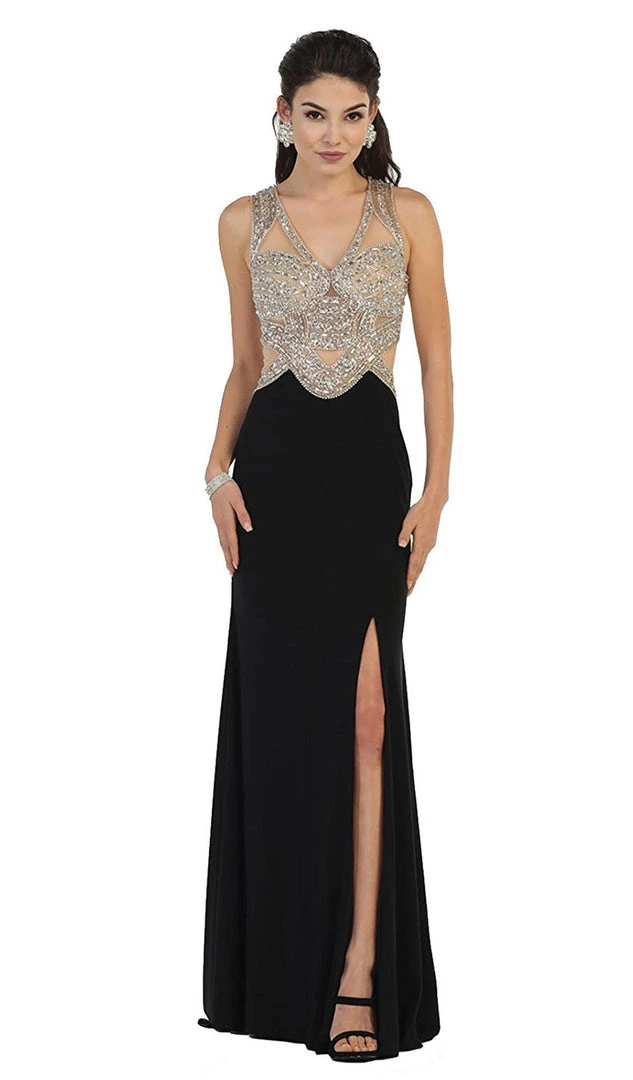 Formal Gowns May Queen - RQ7444 Sequined And Beaded Embellished Bodice Cutout Illusion Evening Gown 7 Formal Gowns May Queen - RQ7444 Sequined And Beaded Embellished Bodice Cutout Illusion Evening Gown
