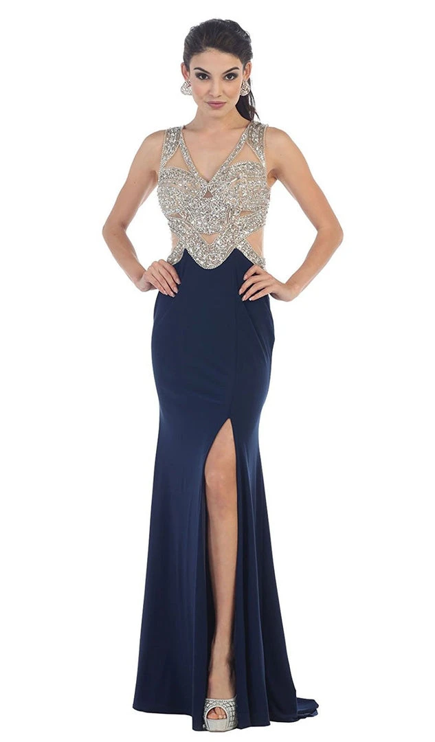Formal Gowns May Queen - RQ7444 Sequined And Beaded Embellished Bodice Cutout Illusion Evening Gown 8 Formal Gowns May Queen - RQ7444 Sequined And Beaded Embellished Bodice Cutout Illusion Evening Gown