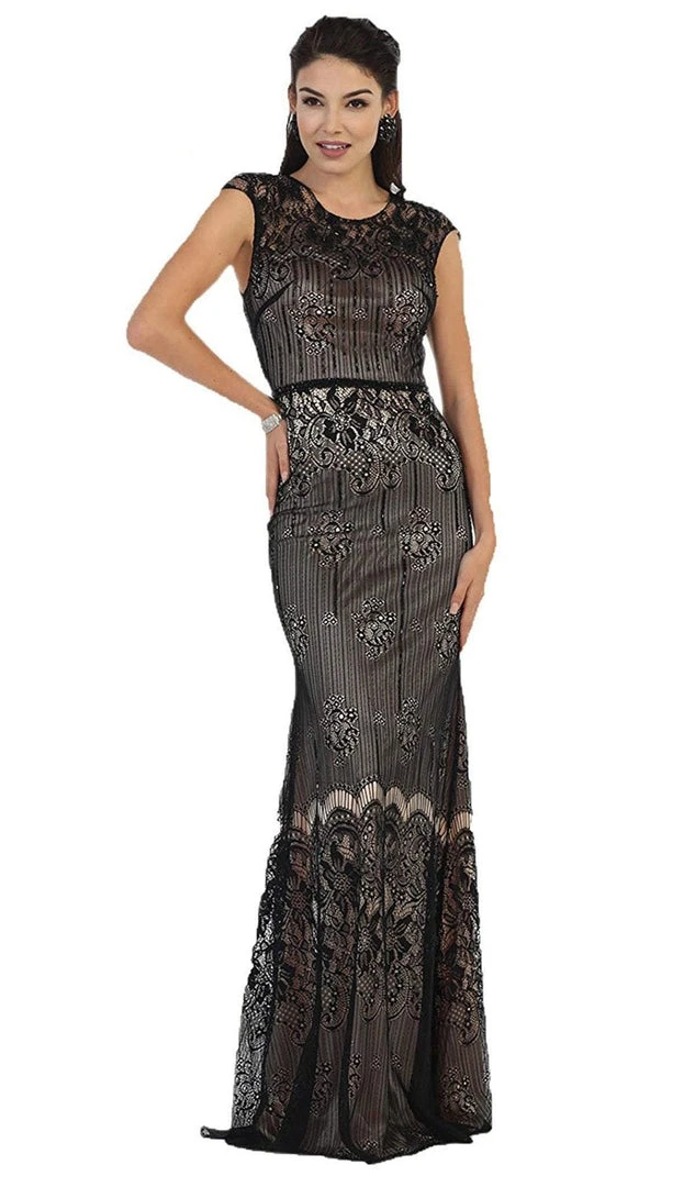 May Queen - RQ7448 Cap Sleeve Sequined Lace Evening Gown Formal Gowns 3 May Queen - RQ7448 Cap Sleeve Sequined Lace Evening Gown Formal Gowns