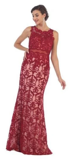 May Queen - RQ7460 Sleeveless Embellished Lace Sheath Evening Gown 12 May Queen - RQ7460 Sleeveless Embellished Lace Sheath Evening Gown