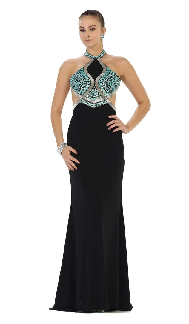 Formal Gowns May Queen - RQ7462 Halter Beaded Low Back Evening Dress 5 Formal Gowns May Queen - RQ7462 Halter Beaded Low Back Evening Dress