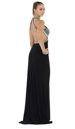 Formal Gowns May Queen - RQ7462 Halter Beaded Low Back Evening Dress 9 Formal Gowns May Queen - RQ7462 Halter Beaded Low Back Evening Dress