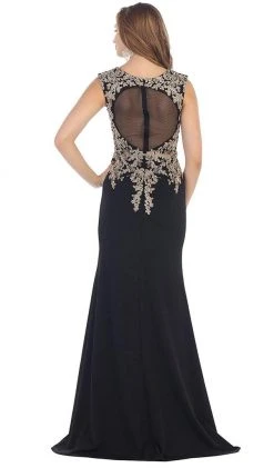 Formal Gowns May Queen - RQ7464 Metallic Lace Embroidered V-Neck Sheath Evening Dress 17 Formal Gowns May Queen - RQ7464 Metallic Lace Embroidered V-Neck Sheath Evening Dress
