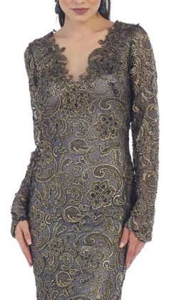 Formal Gowns May Queen - RQ7477 Long Sleeves Scallop Embellished Lace Evening Gown 9 Formal Gowns May Queen - RQ7477 Long Sleeves Scallop Embellished Lace Evening Gown