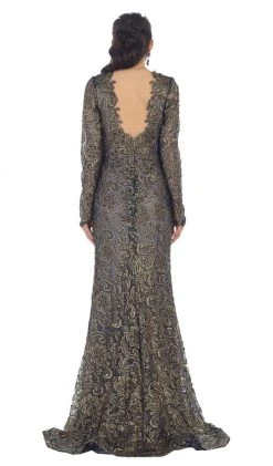 Formal Gowns May Queen - RQ7477 Long Sleeves Scallop Embellished Lace Evening Gown 10 Formal Gowns May Queen - RQ7477 Long Sleeves Scallop Embellished Lace Evening Gown
