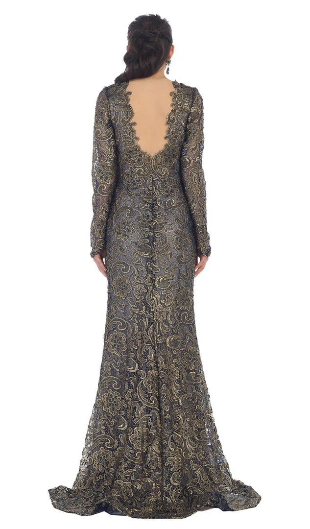 Formal Gowns May Queen - RQ7477 Long Sleeves Scallop Embellished Lace Evening Gown 5 Formal Gowns May Queen - RQ7477 Long Sleeves Scallop Embellished Lace Evening Gown