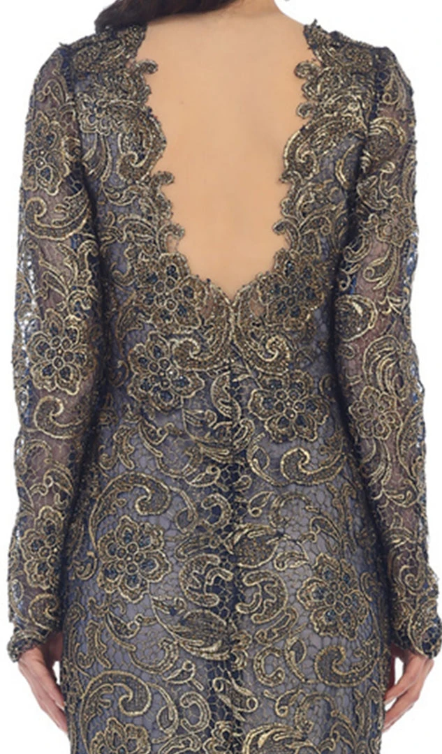 Formal Gowns May Queen - RQ7477 Long Sleeves Scallop Embellished Lace Evening Gown 6 Formal Gowns May Queen - RQ7477 Long Sleeves Scallop Embellished Lace Evening Gown