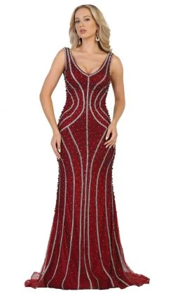 Formal Gowns May Queen - RQ7511 Sleeveless Embellished Mesh Evening Gown