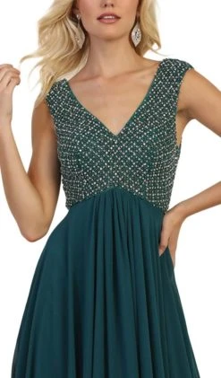 May Queen - RQ7512 Embellished V-neck A-line Dress With Train Formal Gowns