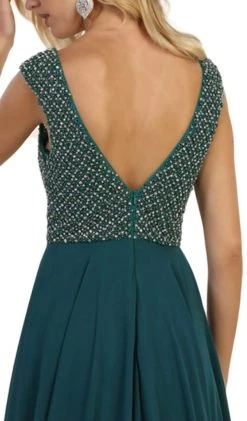 May Queen - RQ7512 Embellished V-neck A-line Dress With Train Formal Gowns