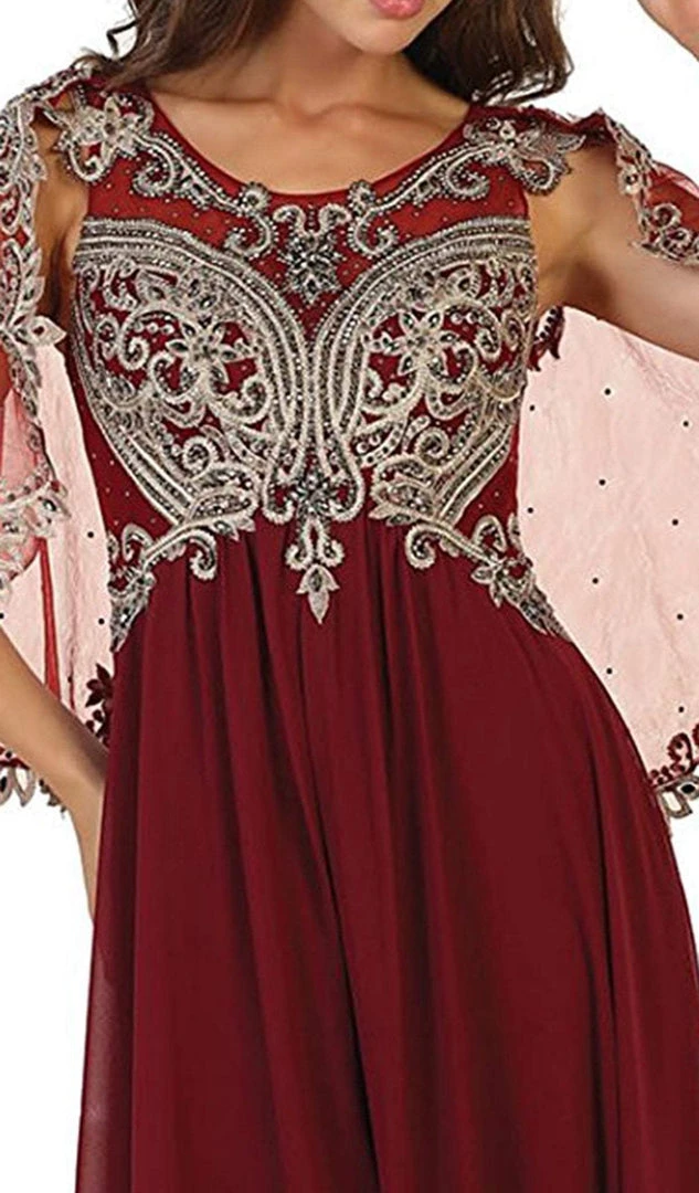 May Queen - RQ7514 Cape Sleeve Embellished A-line Mother Of The Bride Gown 4 May Queen - RQ7514 Cape Sleeve Embellished A-line Mother Of The Bride Gown