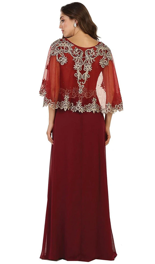 May Queen - RQ7514 Cape Sleeve Embellished A-line Mother Of The Bride Gown 5 May Queen - RQ7514 Cape Sleeve Embellished A-line Mother Of The Bride Gown