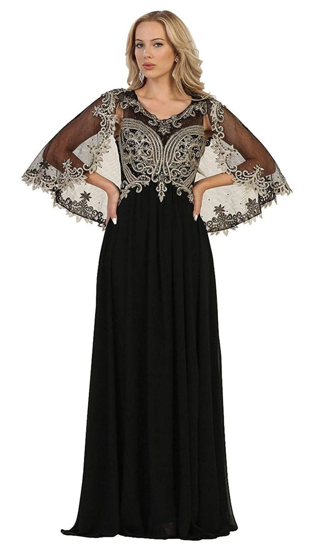 May Queen - RQ7514 Cape Sleeve Embellished A-line Mother Of The Bride Gown 7 May Queen - RQ7514 Cape Sleeve Embellished A-line Mother Of The Bride Gown