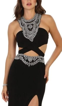 May Queen - RQ7526 Embellished Cutout Dress With Slit