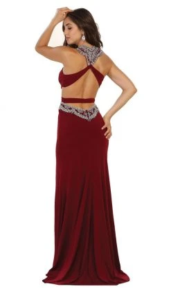 May Queen - RQ7526 Embellished Cutout Dress With Slit