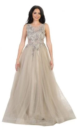 May Queen - RQ7527 Sleeveless Pearl Embellished Evening Gown Formal Gowns
