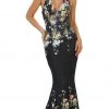 Formal Gowns May Queen - RQ7529 Deep V-Neck Floral Print Mermaid Evening Gown 2 Formal Gowns May Queen - RQ7529 Deep V-Neck Floral Print Mermaid Evening Gown