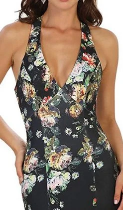 Formal Gowns May Queen - RQ7529 Deep V-Neck Floral Print Mermaid Evening Gown