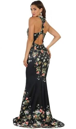 Formal Gowns May Queen - RQ7529 Deep V-Neck Floral Print Mermaid Evening Gown 10 Formal Gowns May Queen - RQ7529 Deep V-Neck Floral Print Mermaid Evening Gown