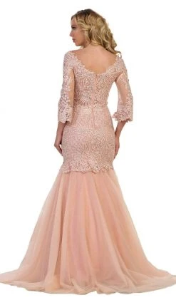May Queen - RQ7542 Embroidered V-Neck Trumpet Evening Gown