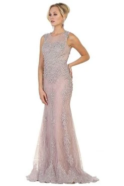 May Queen - RQ7551 Embellished Illusion Jewel Sheath Gown - 1 Pc Mauve In Size 8 Available