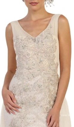 Formal Gowns May Queen - RQ7563 Embroidered V Neck Gown With Overskirt