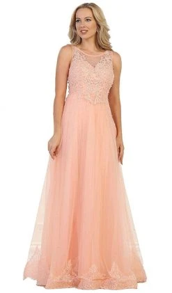 Formal Gowns May Queen - RQ7569 Embellished Illusion Scoop Lace A-line Mother Of The Bride Dress 10 Formal Gowns May Queen - RQ7569 Embellished Illusion Scoop Lace A-line Mother Of The Bride Dress