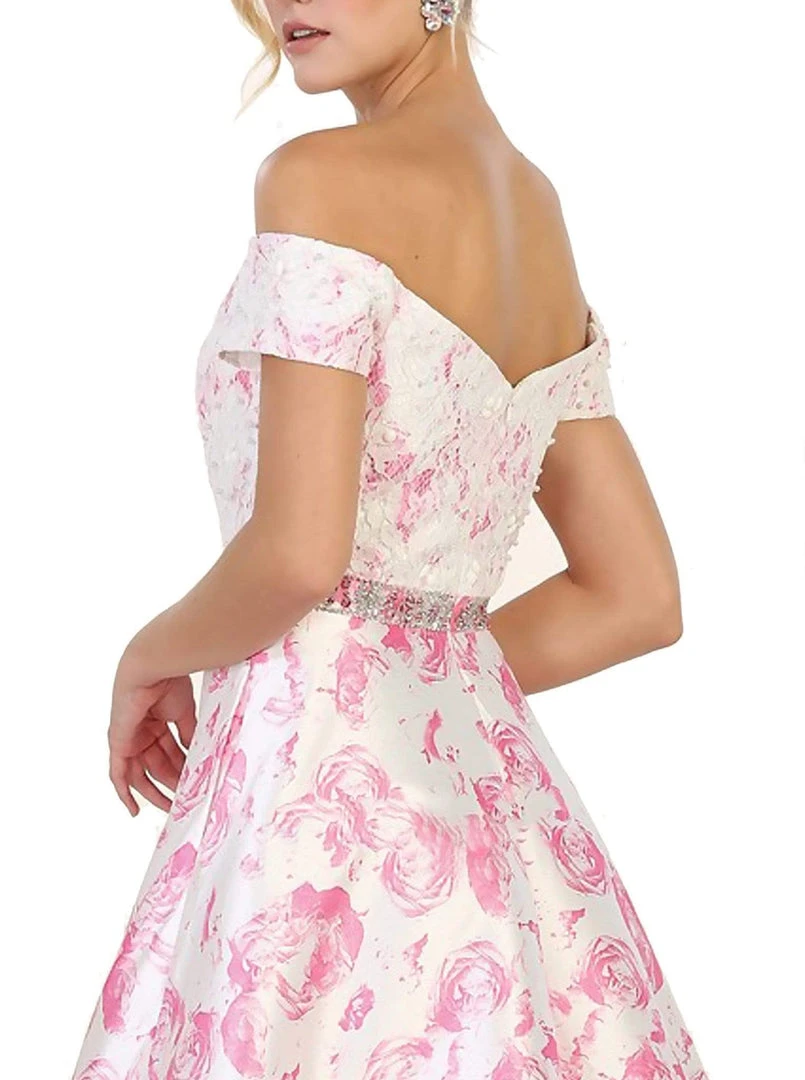 May Queen - RQ7574 Off-Shoulder Floral Print A-line Prom Gown 6 May Queen - RQ7574 Off-Shoulder Floral Print A-line Prom Gown