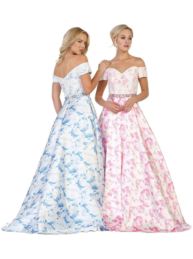 May Queen - RQ7574 Off-Shoulder Floral Print A-line Prom Gown 8 May Queen - RQ7574 Off-Shoulder Floral Print A-line Prom Gown