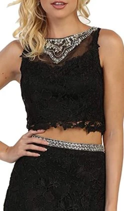 Formal Gowns May Queen - RQ7579 Sleeveless Two-Piece Lace Sheath Evening Gown