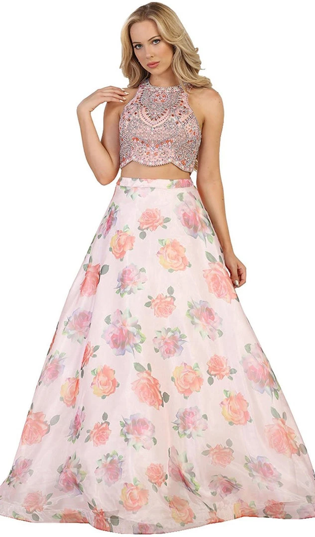 May Queen - RQ7581 Beaded Jewel Neck Two-Piece Floral A-line Formal Gown 3 May Queen - RQ7581 Beaded Jewel Neck Two-Piece Floral A-line Formal Gown