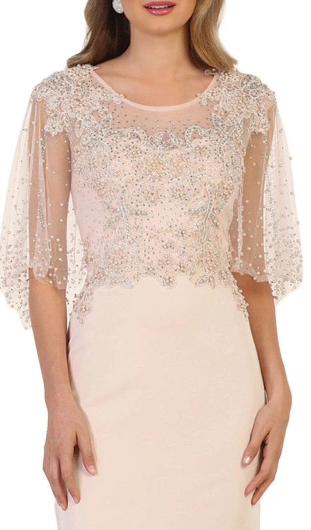 Formal Gowns May Queen - RQ7592 Bead Embellished Capelet Evening Gown 4 Formal Gowns May Queen - RQ7592 Bead Embellished Capelet Evening Gown