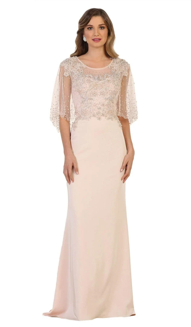 Formal Gowns May Queen - RQ7592 Bead Embellished Capelet Evening Gown 3 Formal Gowns May Queen - RQ7592 Bead Embellished Capelet Evening Gown