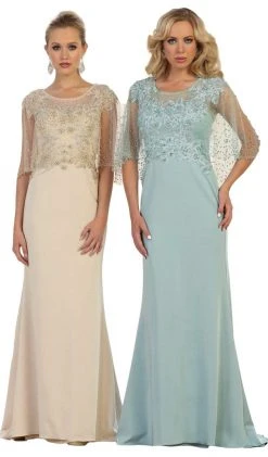 Formal Gowns May Queen - RQ7592 Bead Embellished Capelet Evening Gown 11 Formal Gowns May Queen - RQ7592 Bead Embellished Capelet Evening Gown