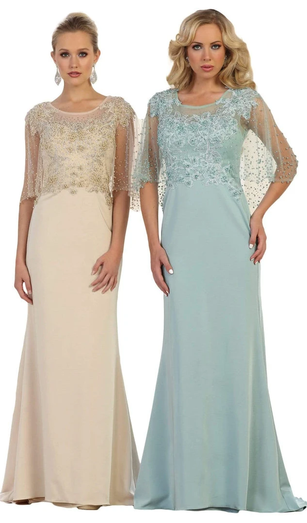 Formal Gowns May Queen - RQ7592 Bead Embellished Capelet Evening Gown 7 Formal Gowns May Queen - RQ7592 Bead Embellished Capelet Evening Gown
