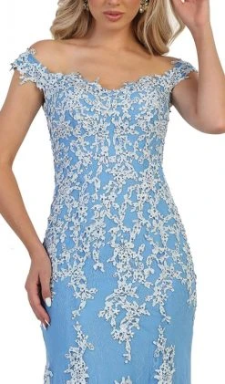 May Queen - RQ7593 Off-Shoulder Bead Embellished Sheath Prom Gown Formal Gowns