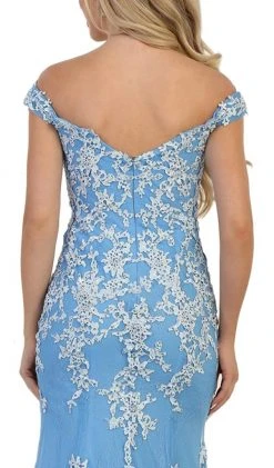 May Queen - RQ7593 Off-Shoulder Bead Embellished Sheath Prom Gown Formal Gowns