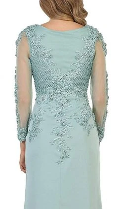 May Queen - RQ7594 Embellished Long Sleeve Illusion Scoop Sheath Mother Of The Bride Gown