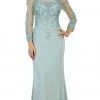 May Queen - RQ7594 Embellished Long Sleeve Illusion Scoop Sheath Mother Of The Bride Gown